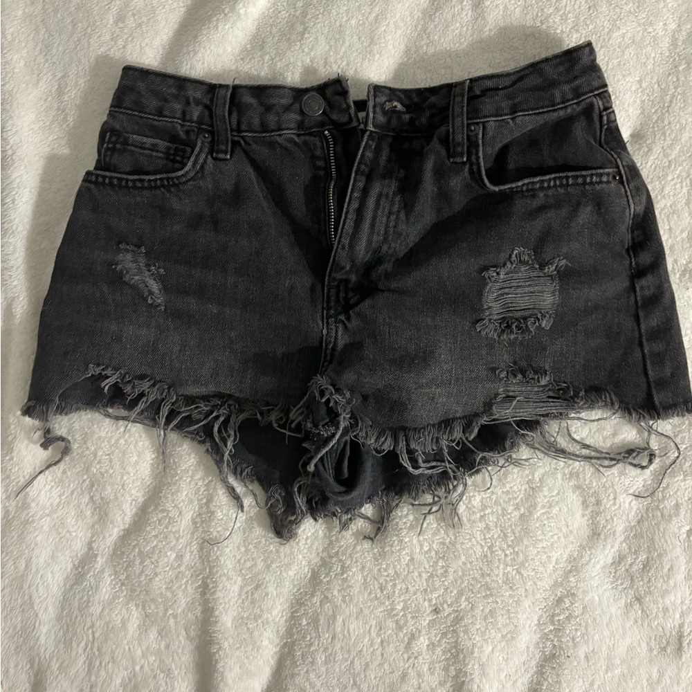 Black denim shorts